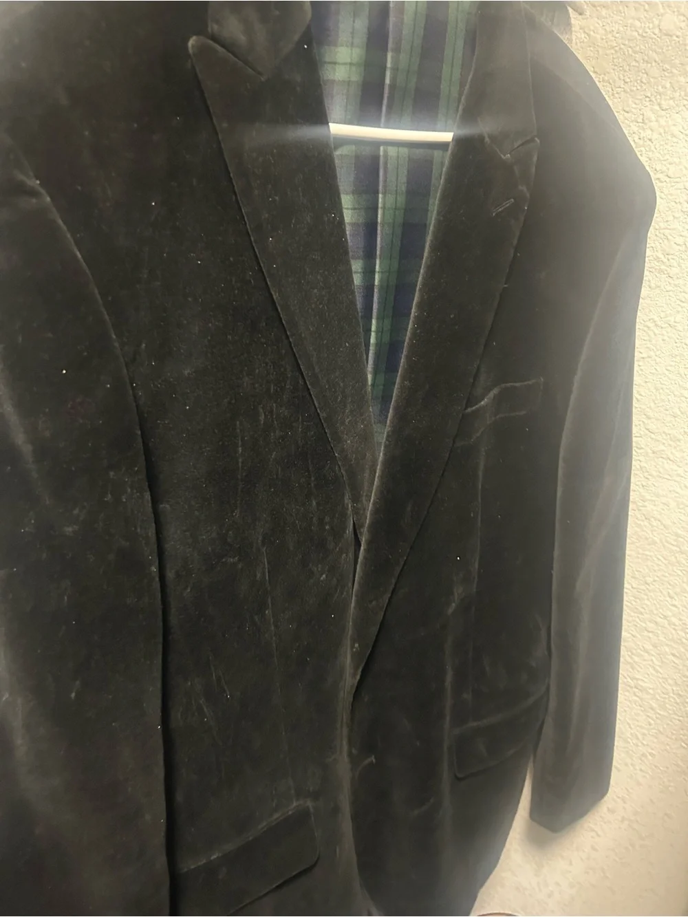 Merona Black Velvet Sport Coat with Tartan Lining